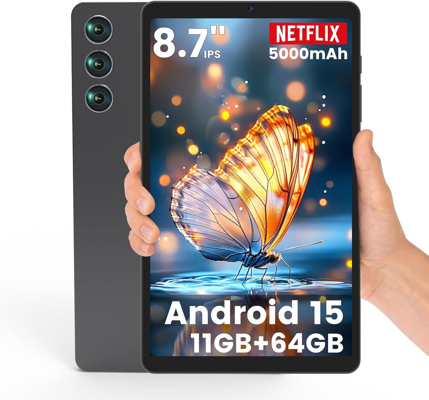 Android 15 Tablet 8.7 inch, Mini Tablet 5000mAh, Wi-Fi 6 & BT5.0, 11GB RAM & 64GB ROM 1TB Expandable, Tablet Computer with IPS HD Display, Support GPS, GMS, Widevine L1