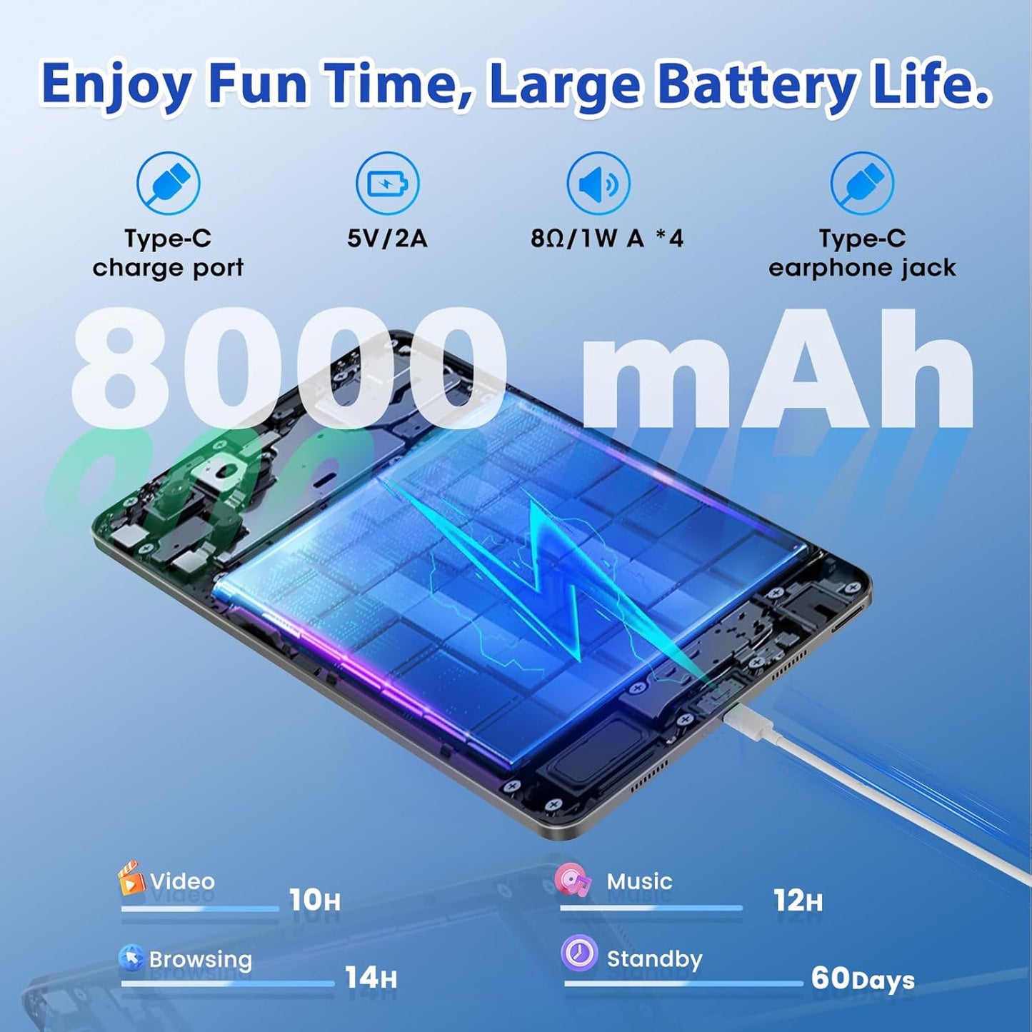 Android Tablet 11 inch, android 15 tablet with 18GB RAM 128GB ROM 1TB Expansion, Octa-Core, 8000 mAh, 1920x1200 Incell Screen, 5MP+8MP, 2.4G/5G Wifi, Support GMS GPS Face Unlock, Tablet PC with case