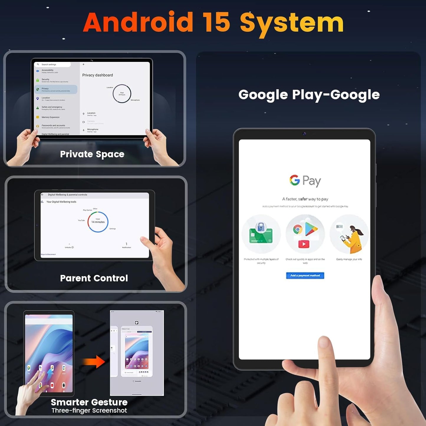 Android 15 Tablet 8.7 inch, Mini Tablet 5000mAh, Wi-Fi 6 & BT5.0, 11GB RAM & 64GB ROM 1TB Expandable, Tablet Computer with IPS HD Display, Support GPS, GMS, Widevine L1