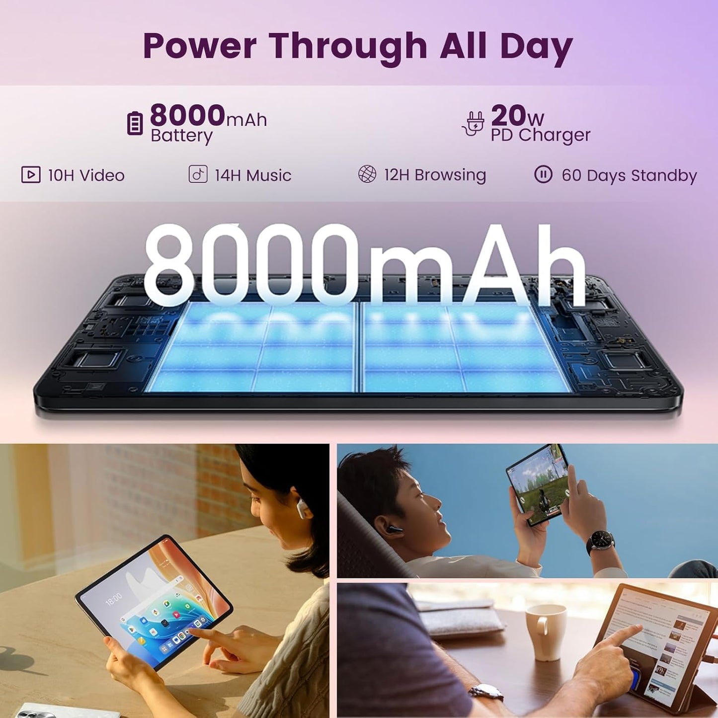 Android Tablet, 12 Inch Tablet with 2K IPS Display & Case, Octa-Core up to 2 GHz, 20GB RAM 256GB ROM 1TB Expand, 8000mAh, 20W Fast Charger, Dual-Band WiFi, Support GPS Face Unlock Widevine L1