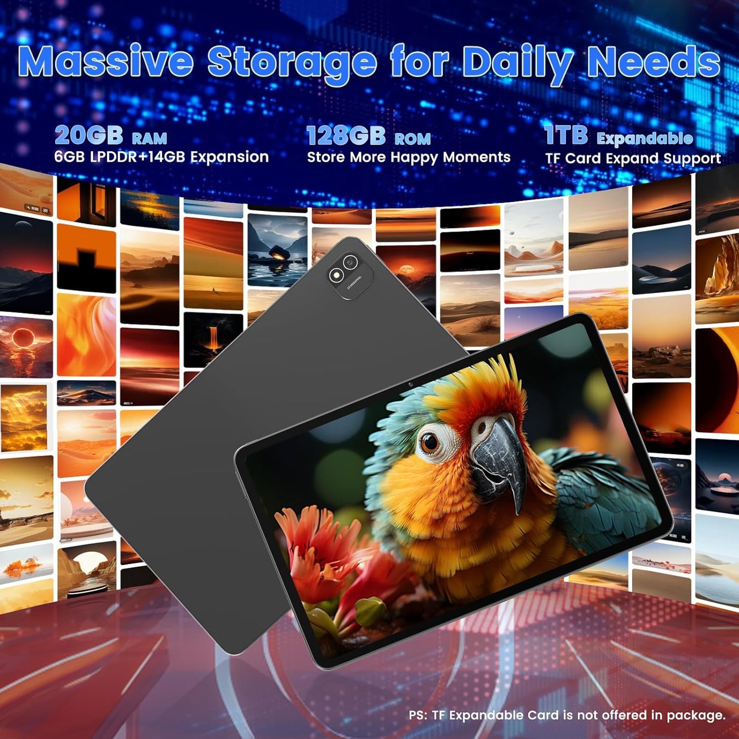 Android 15 Tablet 12 inch, AI Tablet with 2000 × 1200 Display, Octa-Core Up to 2.0GHZ, Tablets Computer with 20GB RAM & 128GB RAM 1TB Expand, 8000 mAh & 20 PD Charger, WiFi 6, BT5.0, Support GMS