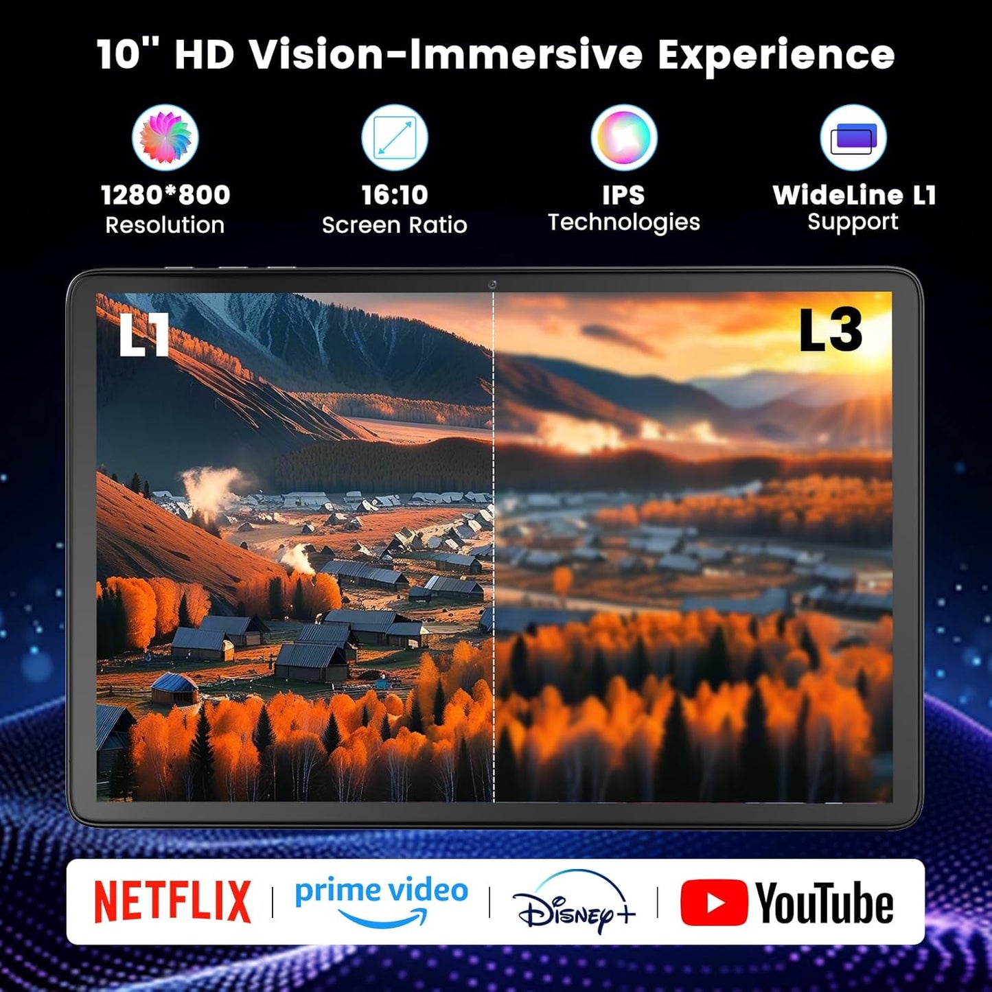 10 Inch Tablet, Octa-Core, Android Tablets Support WiFi 6 & Widevine L1 & GMS, 8GB+128GB 1TB Expand, Mini Tablet with 1280 x 800 IPS HD Touchscreen, 6000mAh Battery