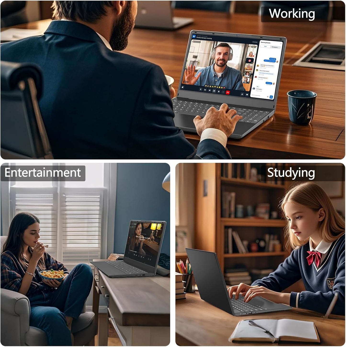 Azeyou FHD 15.6 Inch Laptop, PC Computers Ryzen 3 3200U, Laptop 16GB LPDDR4 RAM & 512GB PCIe SSD, 4500mAh, Business Laptop with Dual-Band WiFi, BT5.0, OS 11 Pro, Black